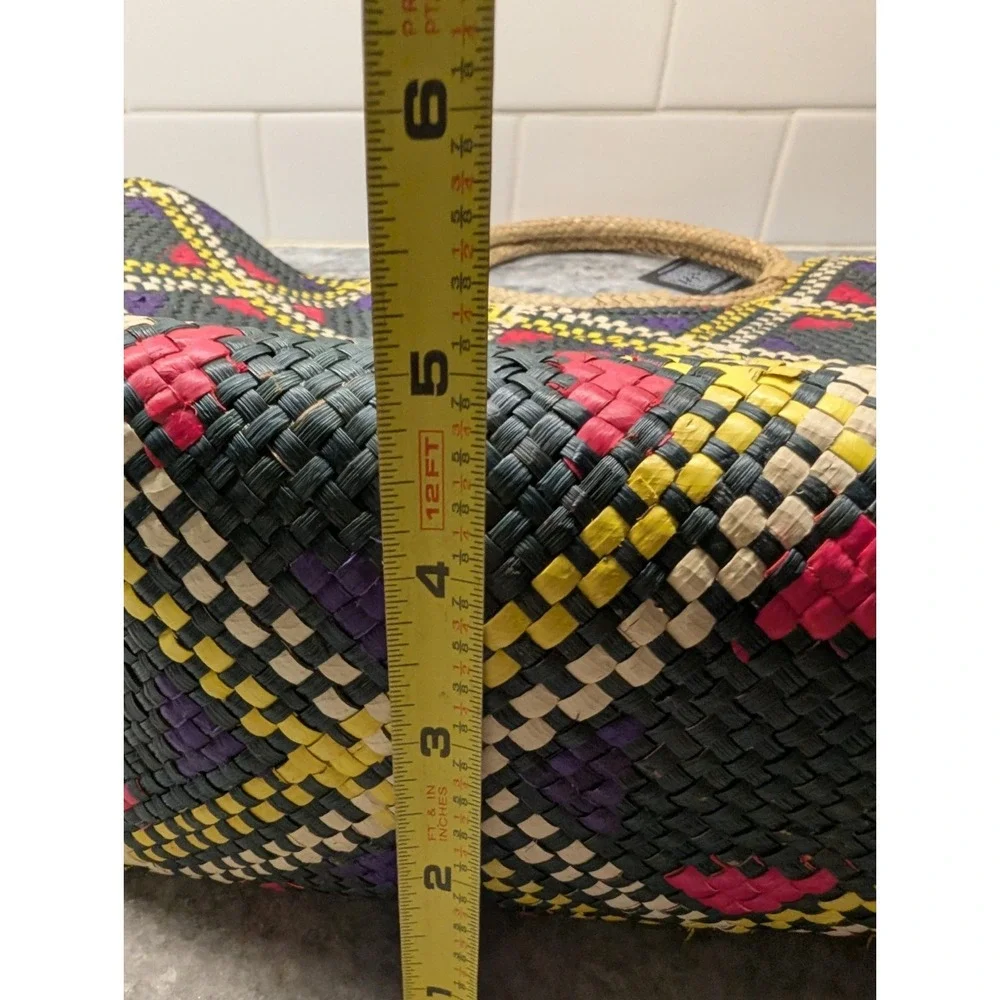 Banago Blue Geometric Olivia Tote Handwoven Palm Leaf Beach Market Bag NWT